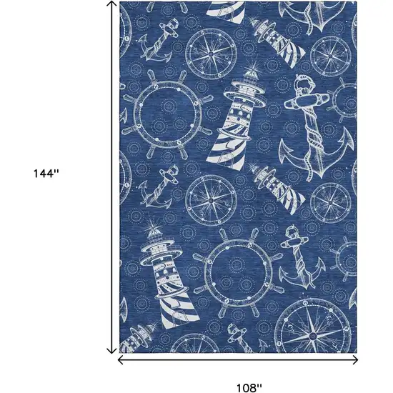 Navy Blue And Ivory Nautical Washable Area Rug With UV Protection Photo 3