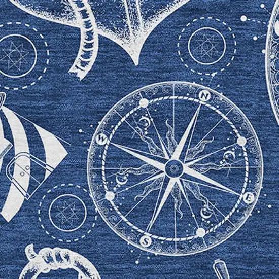 Navy Blue And Ivory Nautical Washable Area Rug With UV Protection Photo 4