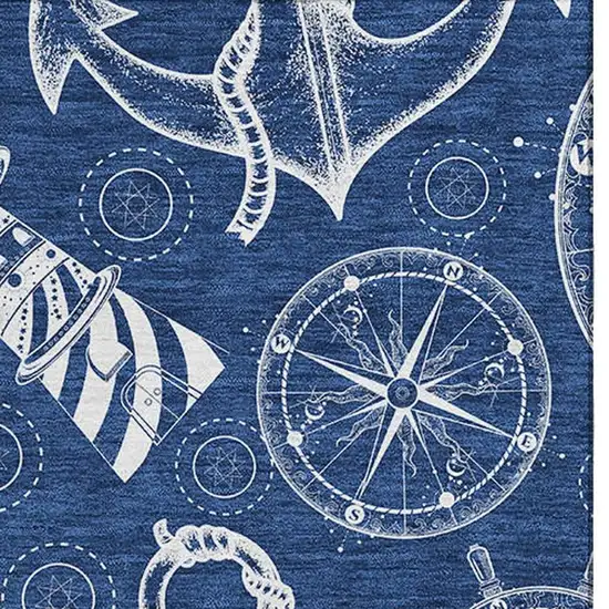 Navy Blue And Ivory Nautical Washable Area Rug With UV Protection Photo 5
