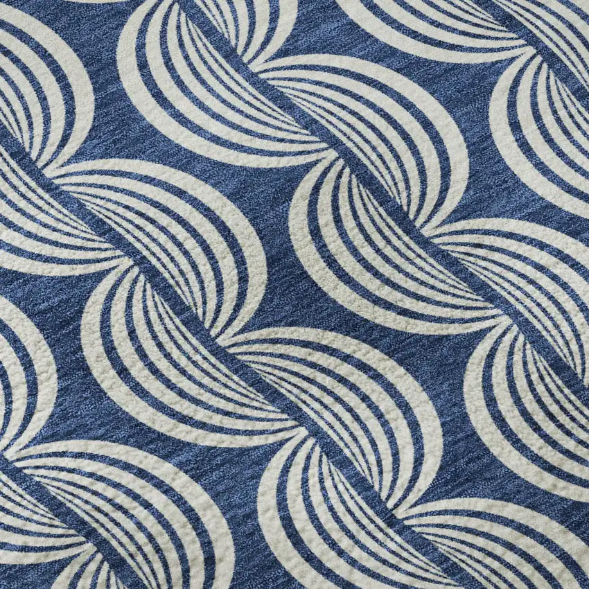 Navy Blue And Ivory Ogee Washable Area Rug With UV Protection Photo 9
