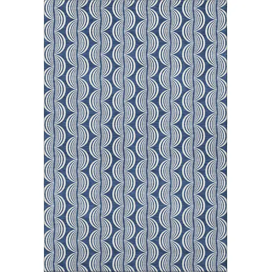 Navy Blue And Ivory Ogee Washable Area Rug With UV Protection Photo 3
