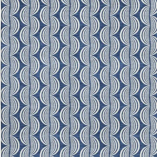 Navy Blue And Ivory Ogee Washable Area Rug With UV Protection Photo 3