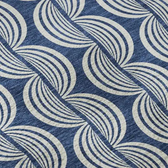Navy Blue And Ivory Ogee Washable Area Rug With UV Protection Photo 9
