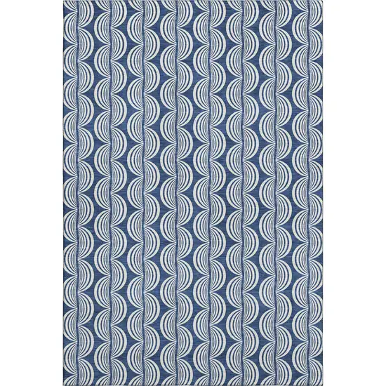 Navy Blue And Ivory Ogee Washable Area Rug With UV Protection Photo 1
