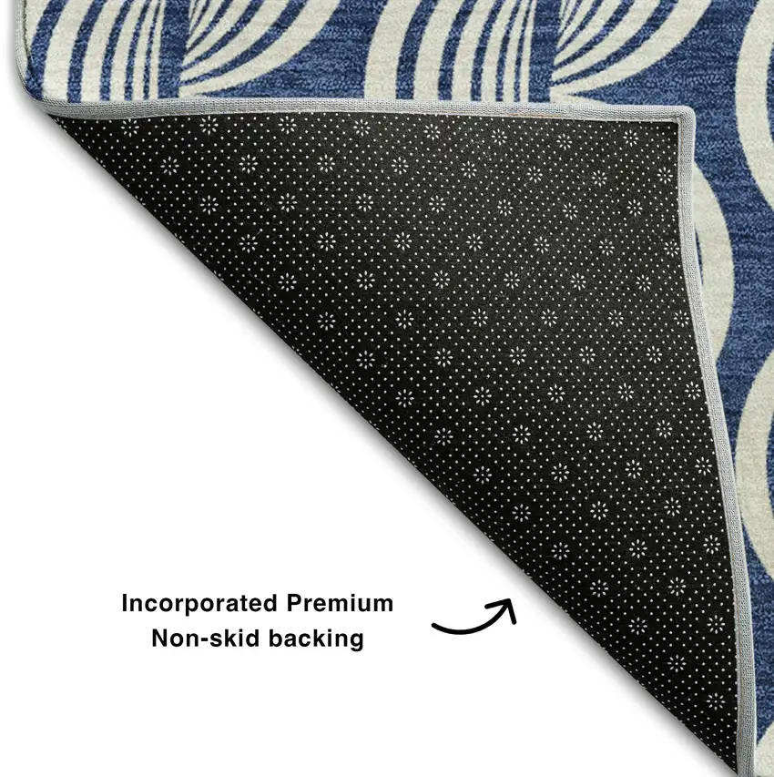 Navy Blue And Ivory Ogee Washable Area Rug With UV Protection Photo 6