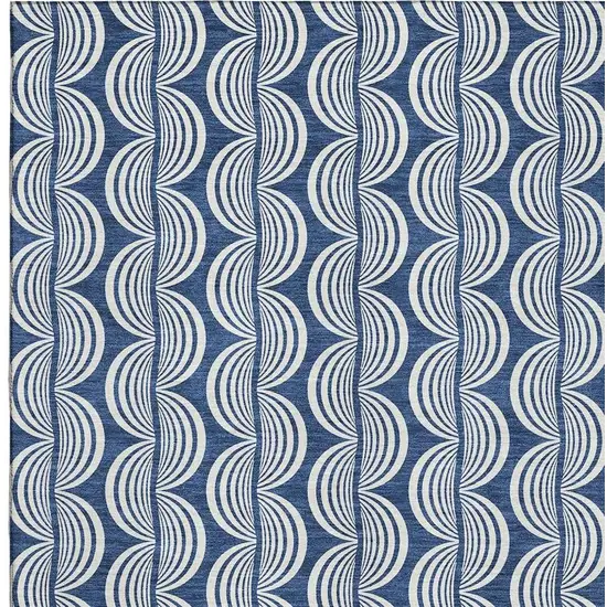 Navy Blue And Ivory Ogee Washable Area Rug With UV Protection Photo 2