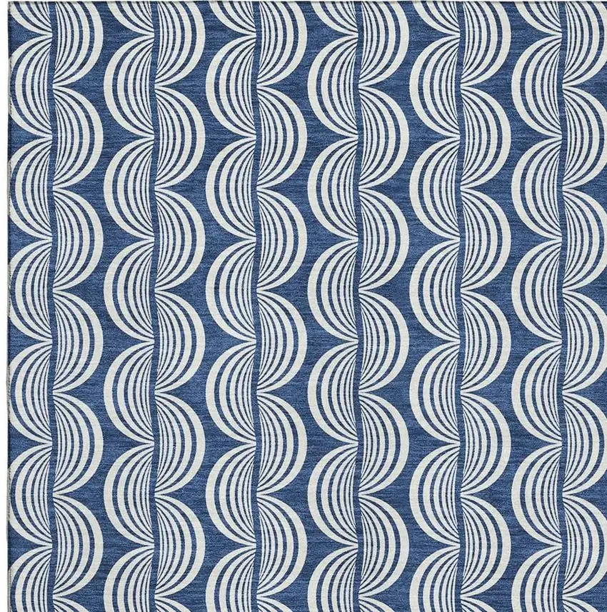 Navy Blue And Ivory Ogee Washable Area Rug With UV Protection Photo 2