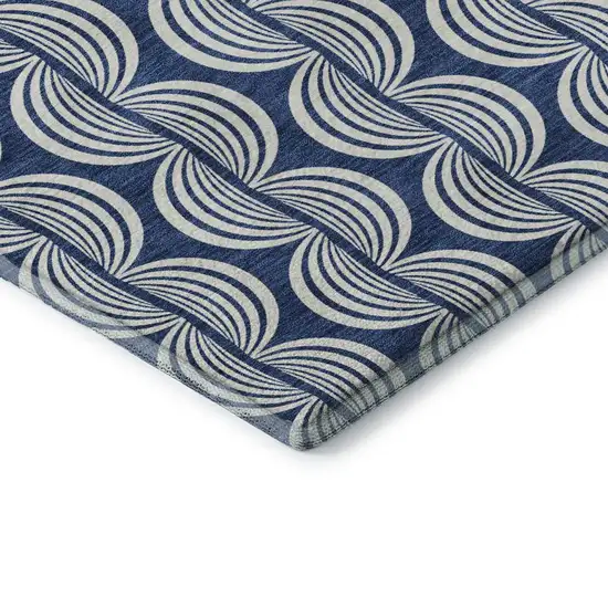 Navy Blue And Ivory Ogee Washable Area Rug With UV Protection Photo 7