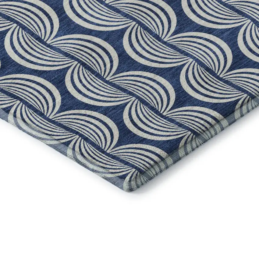 Navy Blue And Ivory Ogee Washable Area Rug With UV Protection Photo 7