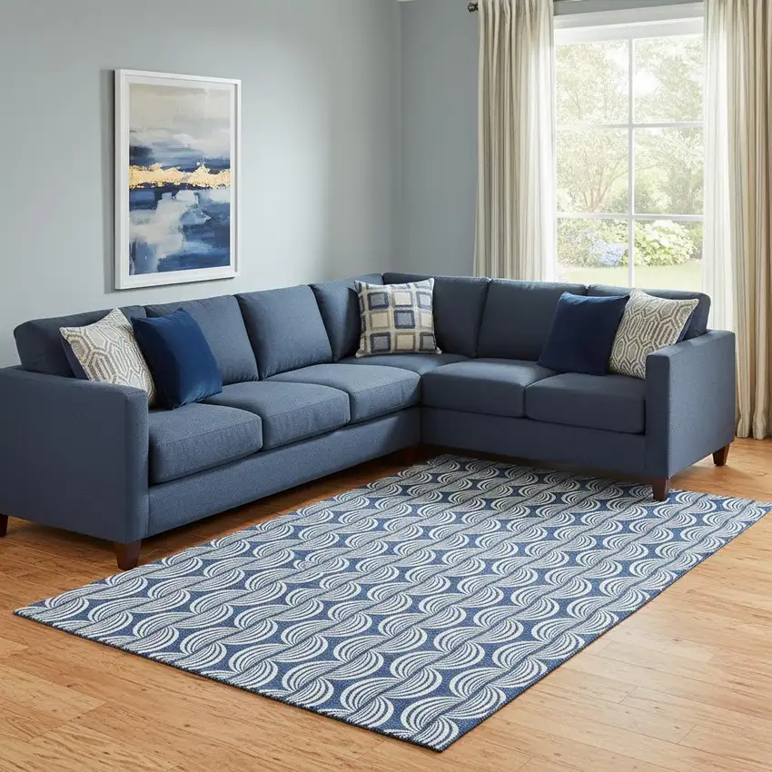 Navy Blue And Ivory Ogee Washable Area Rug With UV Protection Photo 2