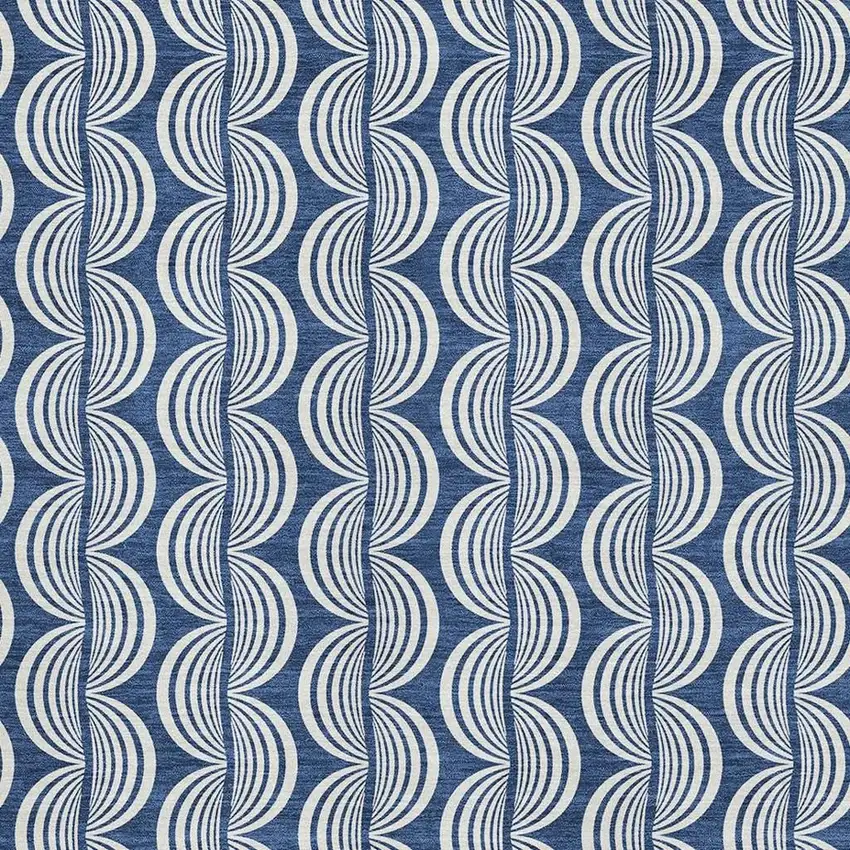 Navy Blue And Ivory Ogee Washable Area Rug With UV Protection Photo 2