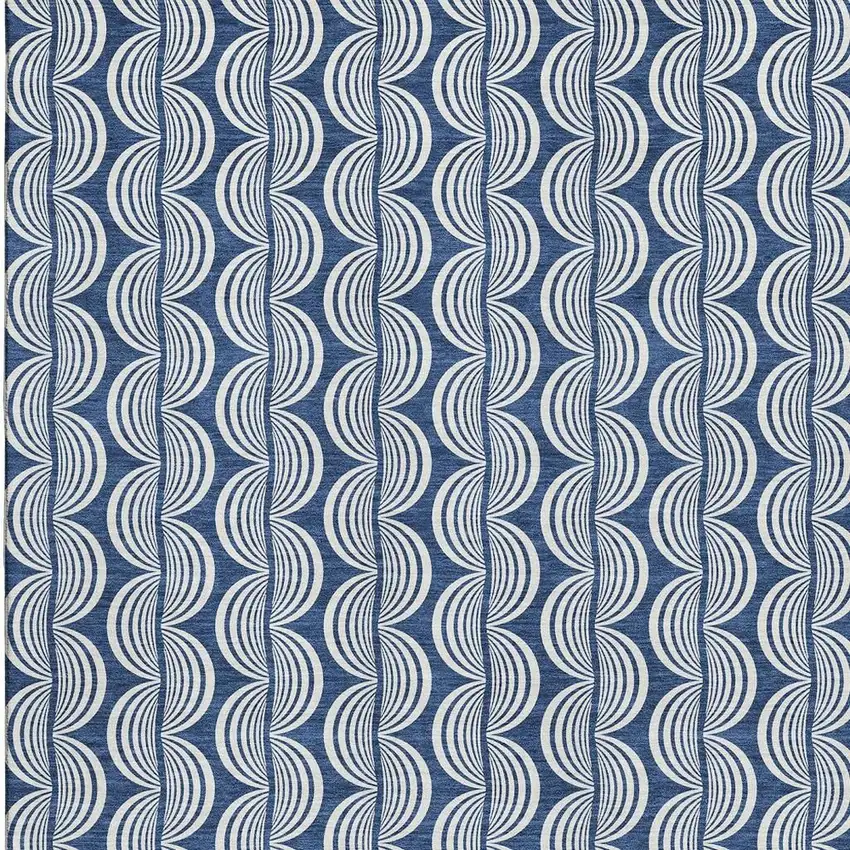 Navy Blue And Ivory Ogee Washable Area Rug With UV Protection Photo 2