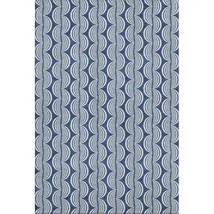 Photo of Navy Blue And Ivory Ogee Washable Area Rug With UV Protection