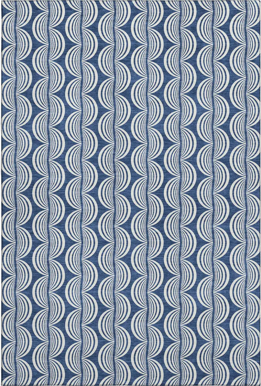 Navy Blue And Ivory Ogee Washable Area Rug With UV Protection Photo 1
