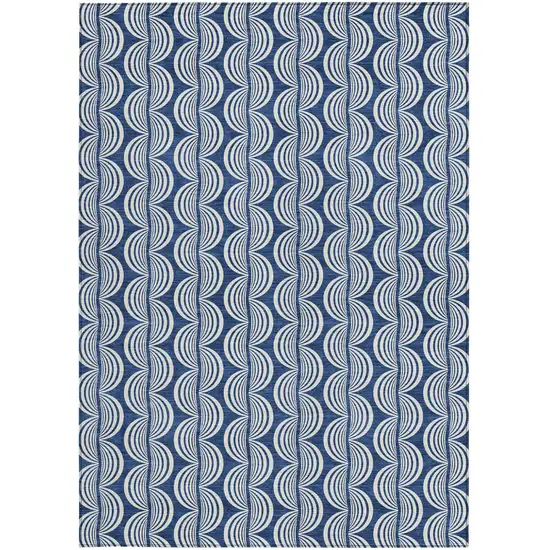 Navy Blue And Ivory Ogee Washable Indoor Outdoor Area Rug Photo 6