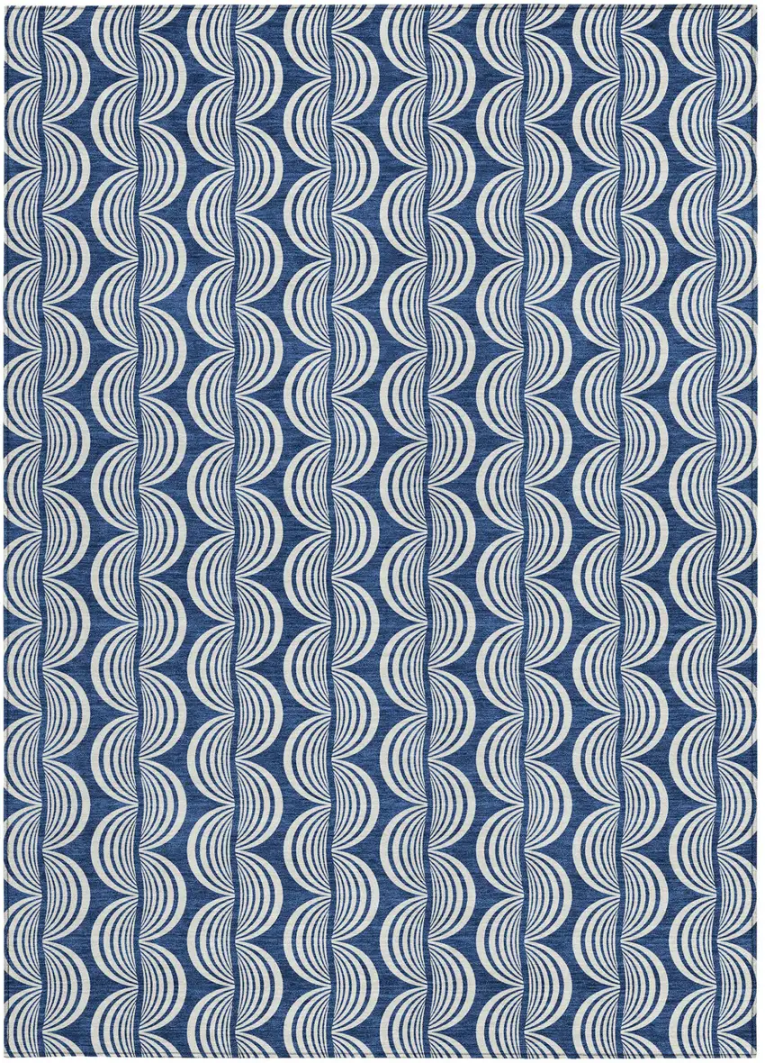 Navy Blue And Ivory Ogee Washable Indoor Outdoor Area Rug Photo 6
