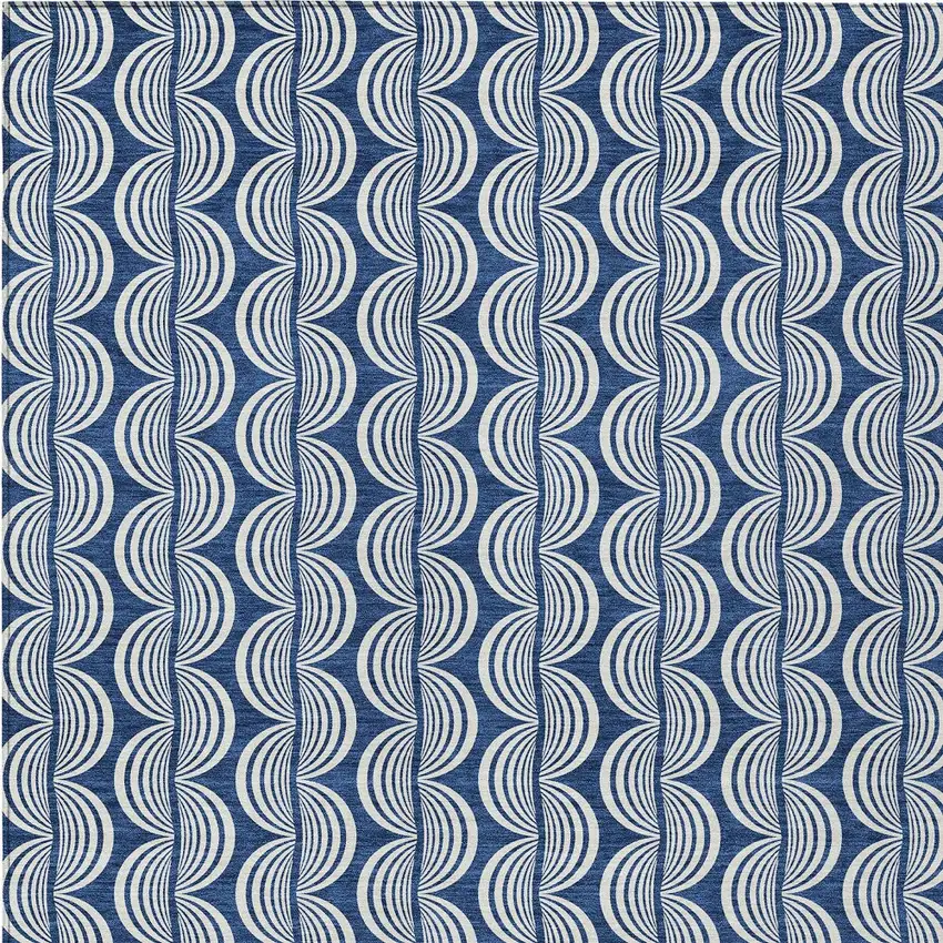 Navy Blue And Ivory Ogee Washable Indoor Outdoor Area Rug Photo 5