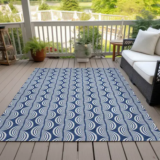 Navy Blue And Ivory Ogee Washable Indoor Outdoor Area Rug Photo 7