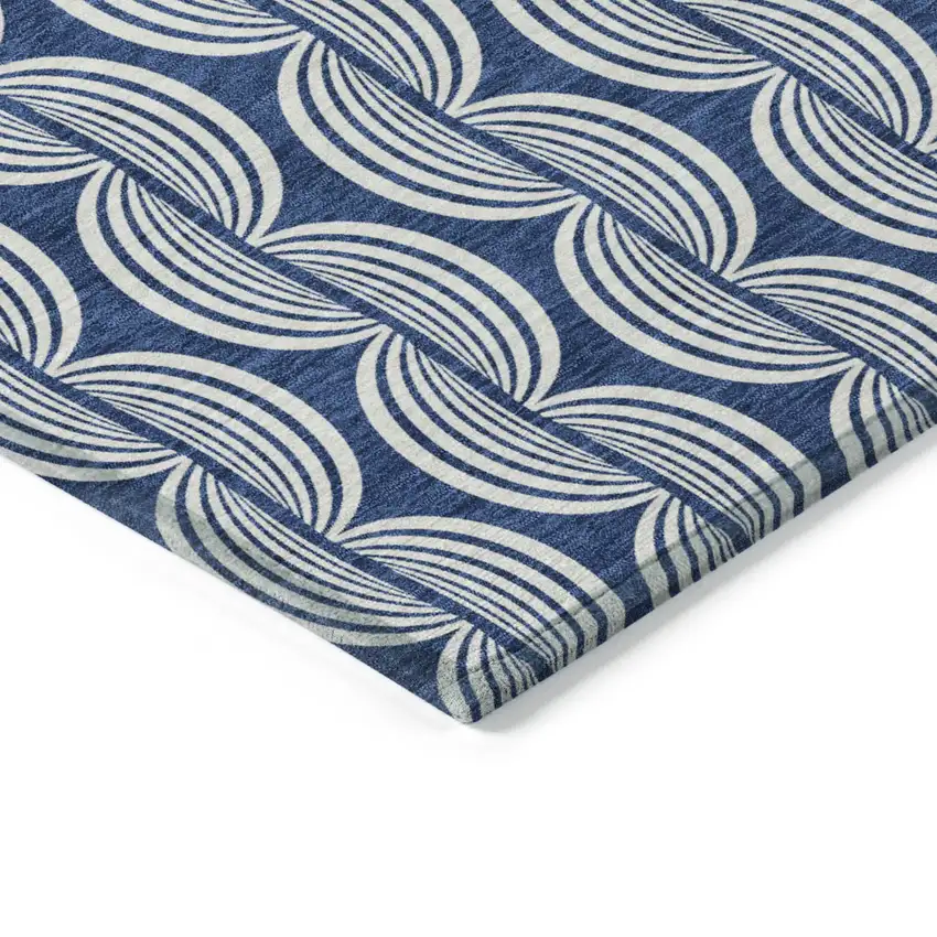Navy Blue And Ivory Ogee Washable Indoor Outdoor Area Rug Photo 4
