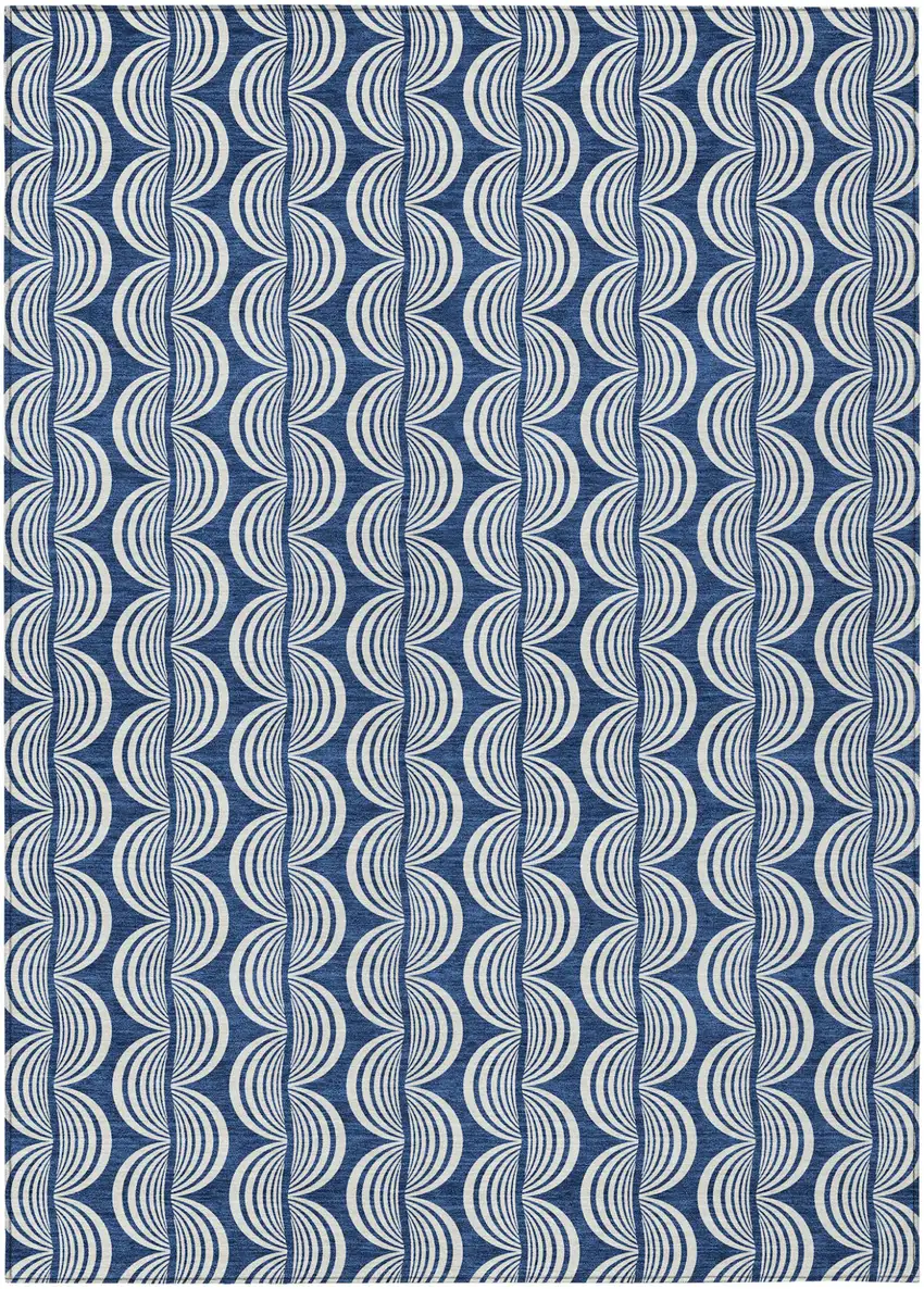 Navy Blue And Ivory Ogee Washable Indoor Outdoor Area Rug Photo 2