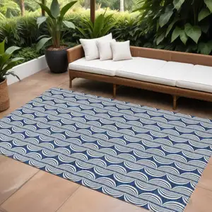 Photo of Navy Blue And Ivory Ogee Washable Indoor Outdoor Area Rug