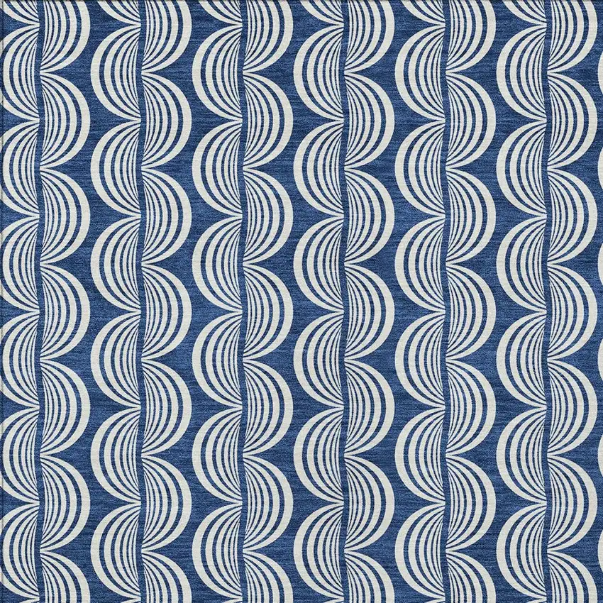 Navy Blue And Ivory Ogee Washable Indoor Outdoor Area Rug Photo 5