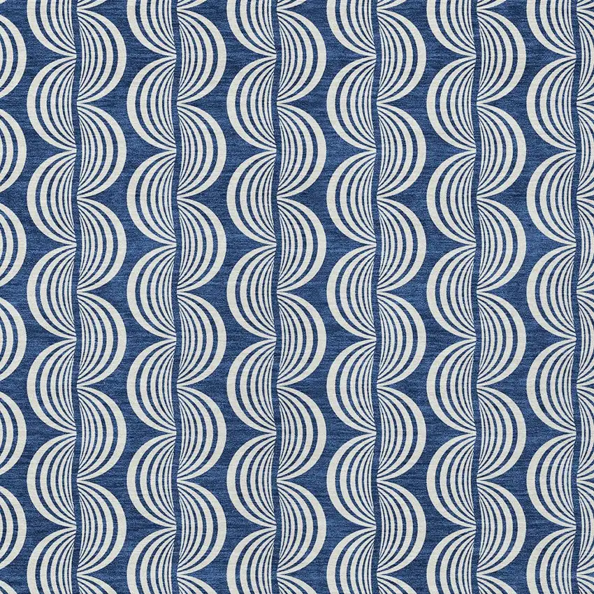 Navy Blue And Ivory Ogee Washable Indoor Outdoor Area Rug Photo 5