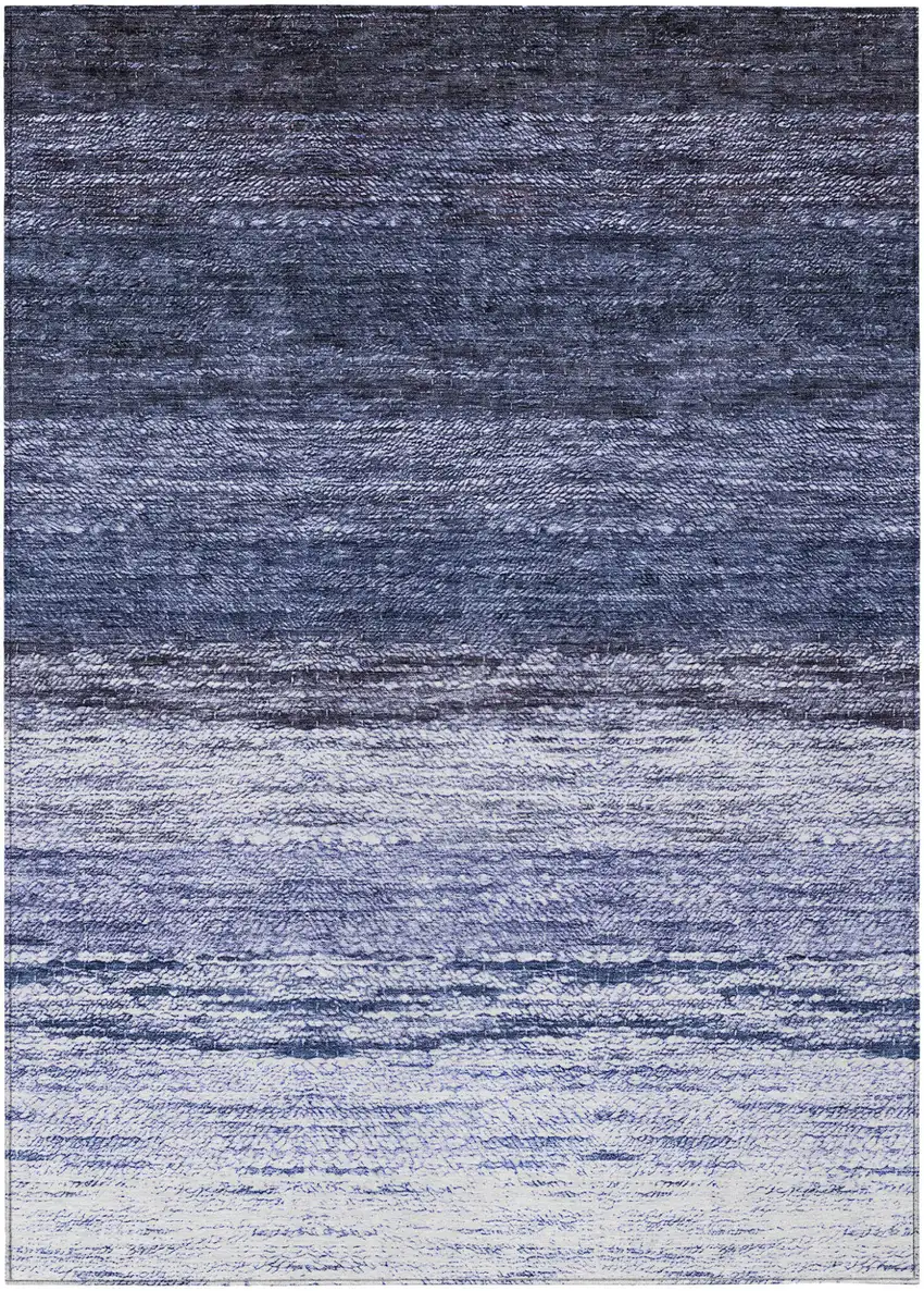 Navy Blue And Ivory Ombre Washable Indoor Outdoor Area Rug Photo 2