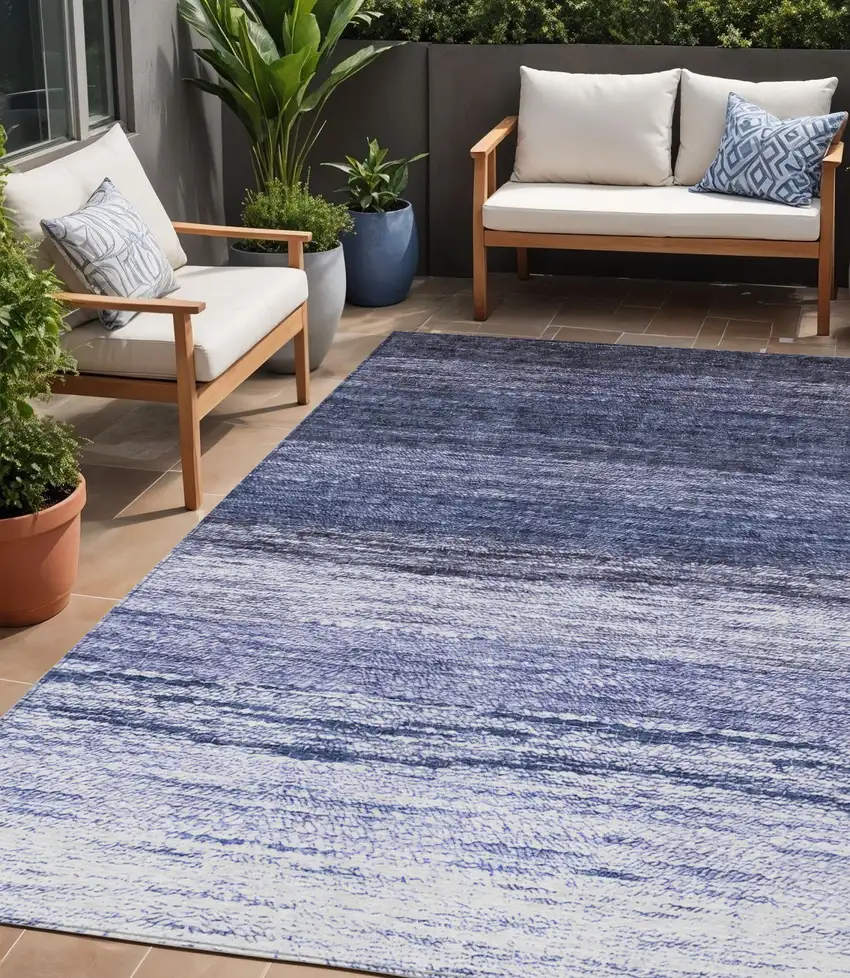 Navy Blue And Ivory Ombre Washable Indoor Outdoor Area Rug Photo 1