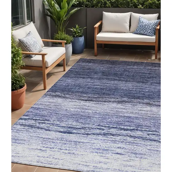 Navy Blue And Ivory Ombre Washable Indoor Outdoor Area Rug Photo 1