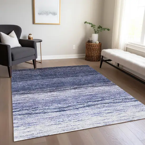 Navy Blue And Ivory Ombre Washable Indoor Outdoor Area Rug Photo 9