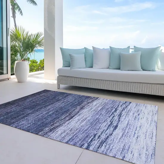Navy Blue And Ivory Ombre Washable Indoor Outdoor Area Rug Photo 8