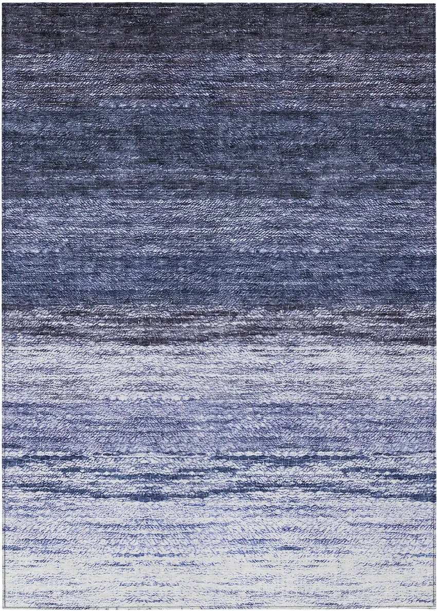 Navy Blue And Ivory Ombre Washable Indoor Outdoor Area Rug Photo 2