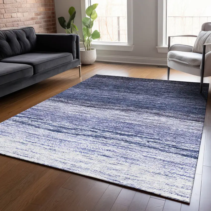 Navy Blue And Ivory Ombre Washable Indoor Outdoor Area Rug Photo 9