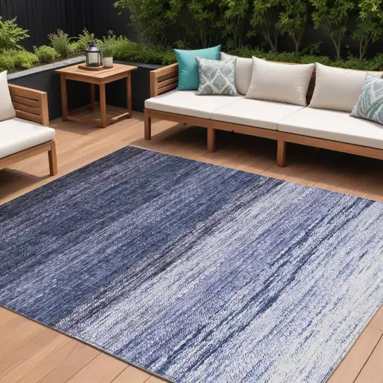 Navy Blue And Ivory Ombre Washable Indoor Outdoor Area Rug Photo 1