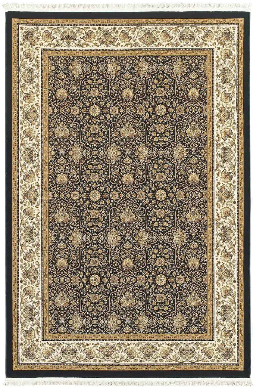 Navy Blue And Ivory Oriental Area Rug With Fringe Photo 4