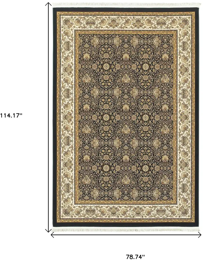 Navy Blue And Ivory Oriental Area Rug With Fringe Photo 3