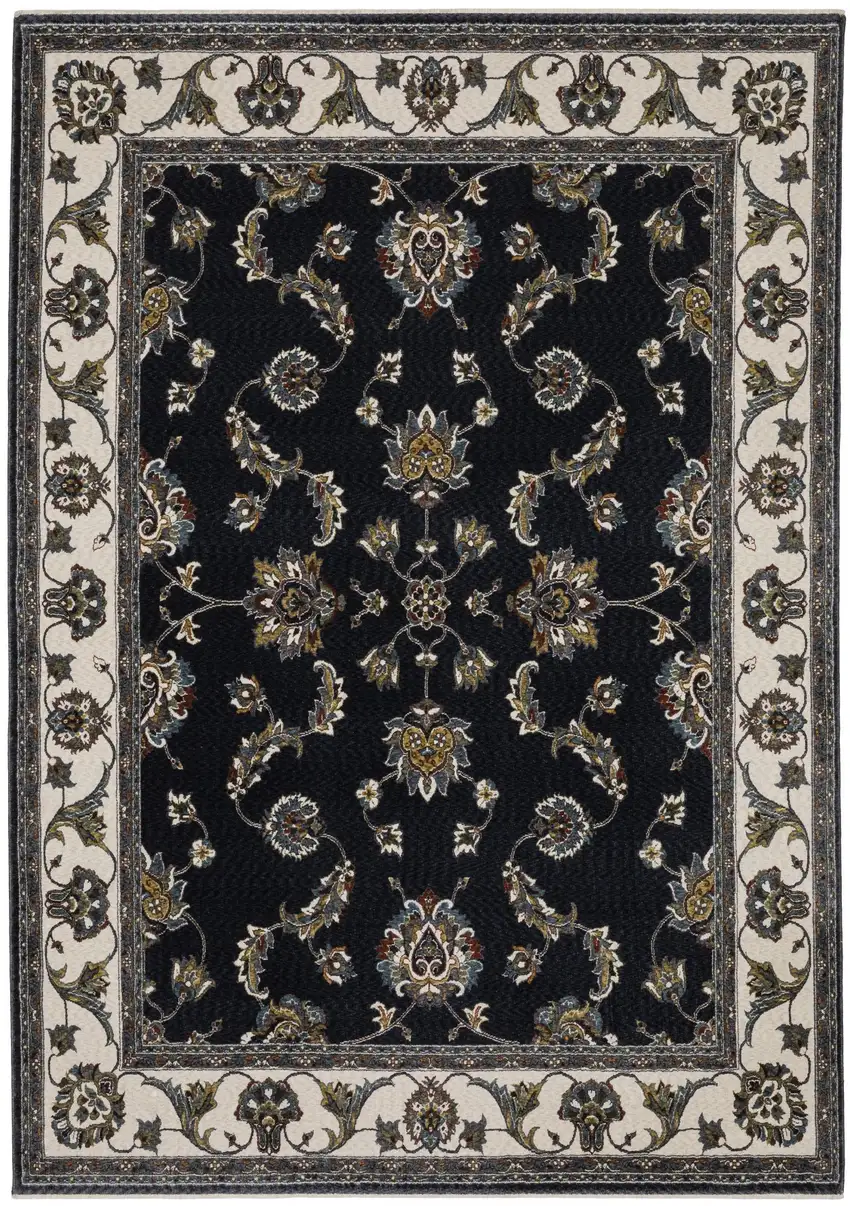 Navy Blue And Ivory Oriental Area Rug With Fringe Photo 4