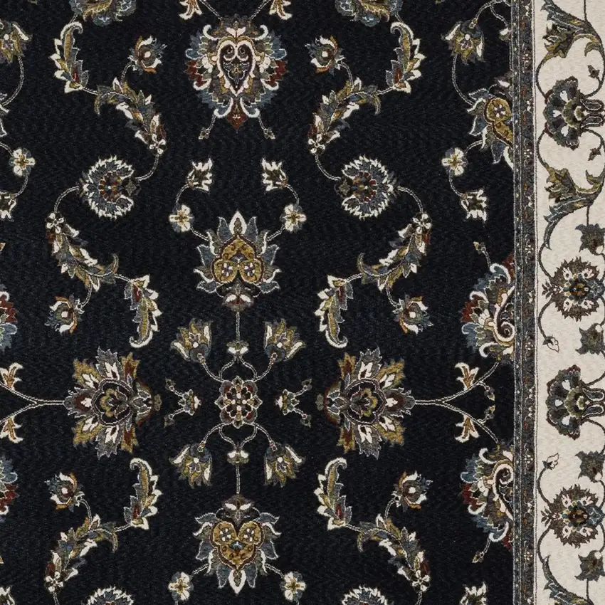 Navy Blue And Ivory Oriental Area Rug With Fringe Photo 8