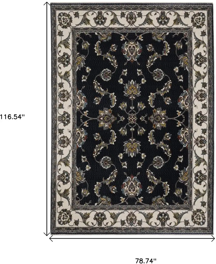 Navy Blue And Ivory Oriental Area Rug With Fringe Photo 3