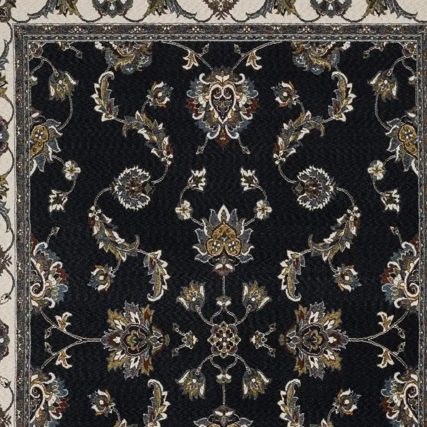 Navy Blue And Ivory Oriental Area Rug With Fringe Photo 8