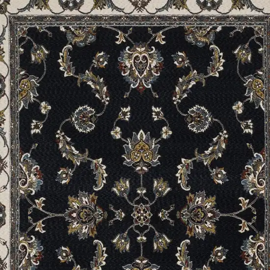 Navy Blue And Ivory Oriental Area Rug With Fringe Photo 8