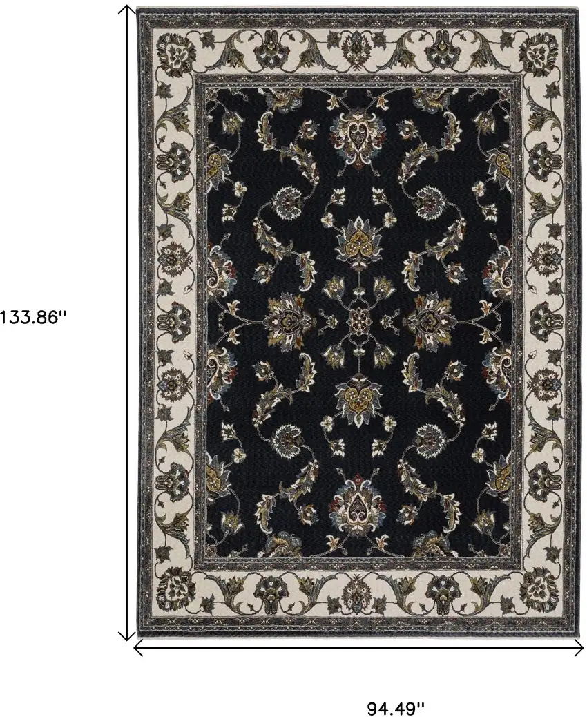 Navy Blue And Ivory Oriental Area Rug With Fringe Photo 3