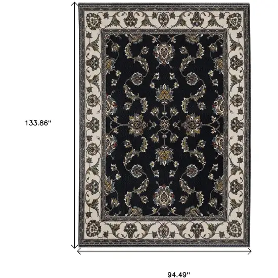 Navy Blue And Ivory Oriental Area Rug With Fringe Photo 3