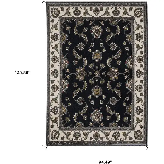 Navy Blue And Ivory Oriental Area Rug With Fringe Photo 3