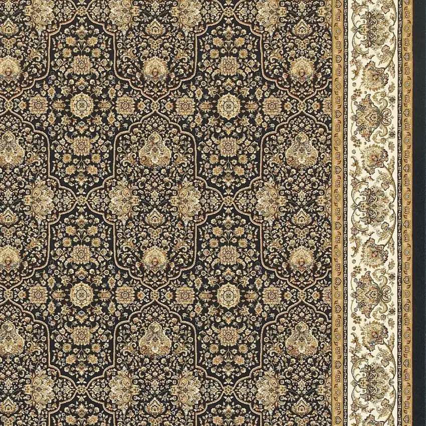 Navy Blue And Ivory Oriental Area Rug With Fringe Photo 4