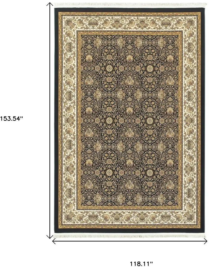 Navy Blue And Ivory Oriental Area Rug With Fringe Photo 3