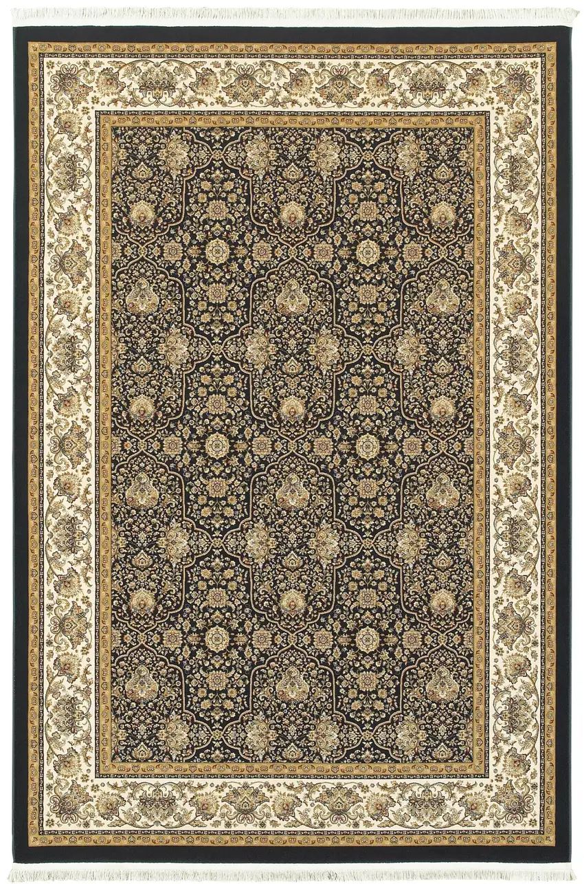 Navy Blue And Ivory Oriental Area Rug With Fringe Photo 2