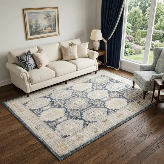 Navy Blue And Ivory Oriental Area Rug Photo 1