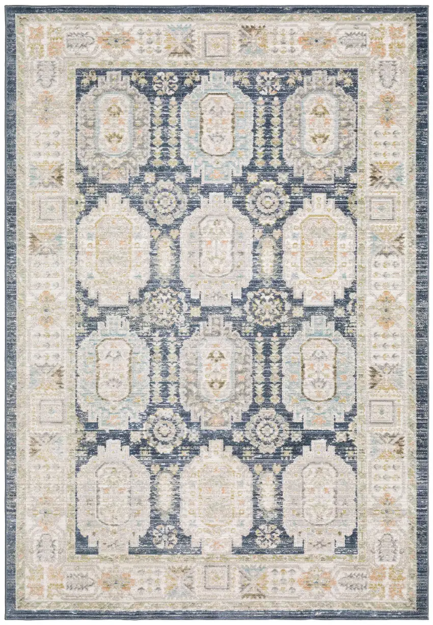 Navy Blue And Ivory Oriental Area Rug Photo 2
